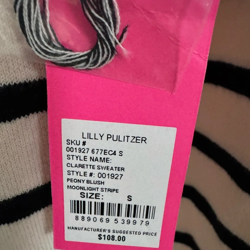 Lilly Pulitzer Off-Shoulder Small Clarette Sweater in Pink and Black Stripes